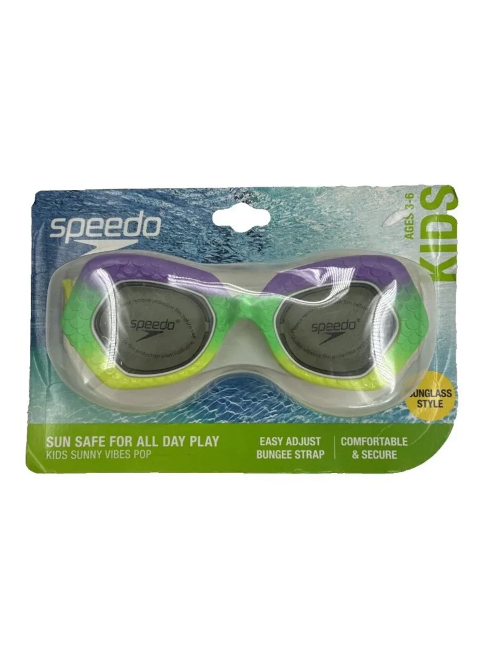 Speedo Kids Sunny Vibes Pop Swim Goggles Purple Green Ages 3-6 New